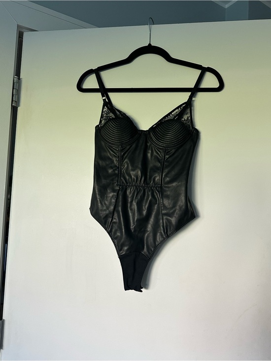 Fleur du Mal Tops - Fleur du Mal Faux Leather Bustier Bodysuit